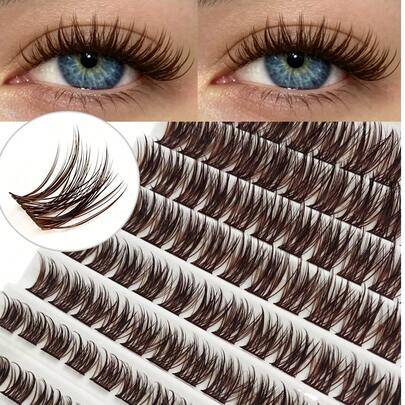 DIY-ögonfransar i brunt, 120 st, naturligt utseende, mjuka och fluffiga falska ögonfransar, D-curl, individuella fransar för daglig makeup och förläng