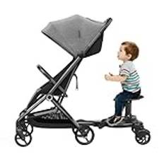 Barnvagn, stegbräda, universell buggy bräda med ståyta och sadel, stegbräda med ståbräda barnvagnstillbehör för barn från 3–7 år (25 kg)