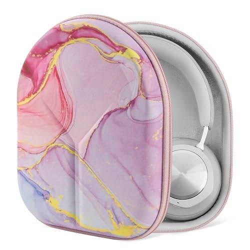 Geekria NOVA-hörlursväska för over-ear-hörlurar, ersättningshård skal reseväska med plats för kablar, kompatibel med B&O Beoplay HX, Bose QC Ultra II och fler (Pink Marble)