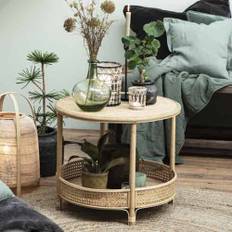 Ib Laursen Table Round with 1 Shelf Rattan