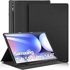 DUX DUCIS Fodral för Samsung Galaxy Tab S10 Ultra (14,6 tum, 2024) med S-pennhållare, Multi-Vinkelstöd, Bil Väckning/Sömnfunktion, Premium PU Läder-Skyddsfodral, Svart