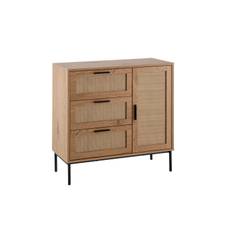 Sideboard Wohnling Melaminbelagd MDF-ekoptik, 3 lådor, 1 dörr med rottingfront Modern - Lampbord & sidobord Brun,Svart