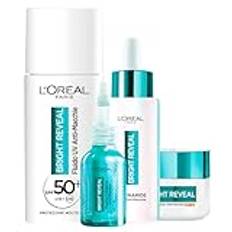 L'Oréal Paris Bright Reveal Fläckskyddskit med fuktgivande kräm SPF50 50 ml 50 ml UV-vätska SPF50 + 25 ml peeling peeling + 30 ml ansiktsserum – 4-pack