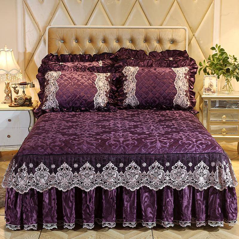 Lyxig Tjock Sammet Kviltat Överkast Vinter Snabbt Värmande Plysch Sängkappa King Dubbelsäng Överkast Inkluderar ej örngott 1pc skirt 180x200cm