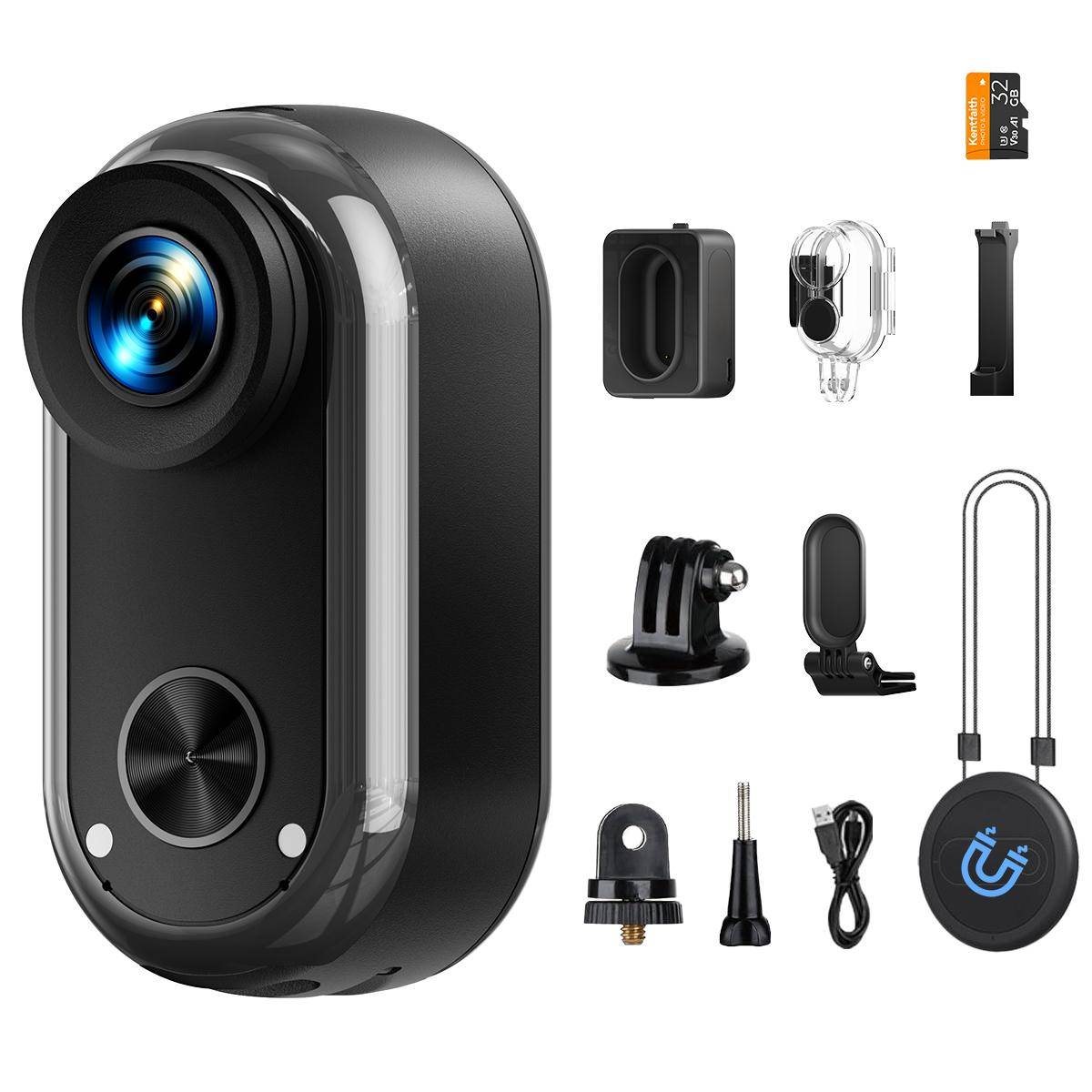 KENTFAITH 4K30FPS Mini Body Camera, 350min for Recording, 98FT Waterproof, EIS, WiFi Remote Control, Portable Vlogging, Hands-Free POV Recording for Cycling, Motorcycle, Kentfaith