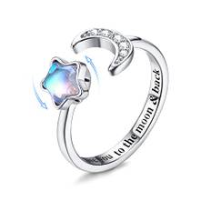 MILACOLATO 925 Silver Ring För Kvinnor Flicka - Öppet Justerbar Fidget Månsten Ångest CZ Stjärna Måne Spinner Bokstäver Smycken Med Presentförpackning, Sterlingsilver