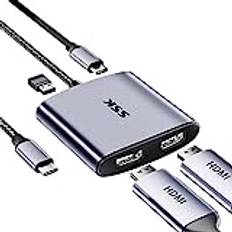SSK USB C till Dual HDMI Multiport Adapter 4K/60Hz med PD 100W snabbladdning, 4 i 1 USB typ C till dubbla bildskärmar Multiport Adapter Kompatibel Thunderbolt 3 för MacBook Pro Air Lenovo Dell HP