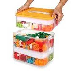 Förvaringsbox för Lego, byggstenar, förvaringsfack, stapelbara lådor, leksaker, förvaring med lock, stapelbara lådor, plast, sorteringslådor, små delar, transparent, organiseringslåda, barn,