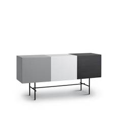 Arflex - Rubycon Cabinet w. 3 Doors, Base Black, MDF, White and Grey / Wood,Wengé - Sideboards - Claesson Koivisto Rune - Grå,Hvid - MDF/Metal/Træ/Plast