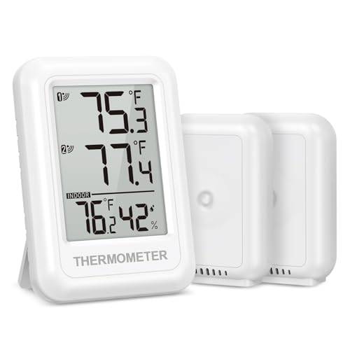ORIA Digital hygrometertermometer, trådlös utomhustermometer för inomhusbruk med 2 sensorer, temperaturmätare och digital luftfuktighet med MAX/MIN-värde, °C/°F Valbar för hem, växthus