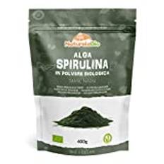 Ekologiskt spirulina pulver 400g. Naturlig och ren, odlad i Indien, i delstaten Tamil Nadu. Perfekt i drycker, smoothies och för recept. Passar för vegetarianer och veganer. NaturaleBio