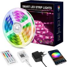 15m LED-strimmel, 54 vandtætte lys, LED-rumsmultifarvet LED-strimmel 5050 RGB LED-lys, LED-strimmel med fjernbetjening, Bluetooth-app til at styre LED'en