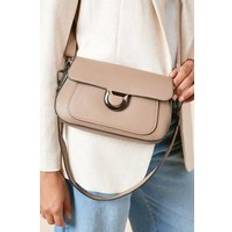 Riley Faux Leather Buckle Detail Shoulder Bag, Beige - One Size