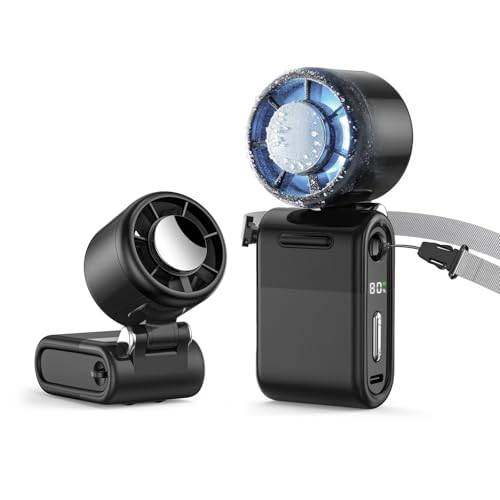 MERTTURM Bärbar Handfläkt med Iskyld, 3-i-1 Laddningsbar Personlig Fickfläkt med LED-display, Upp till 10 Timmars Kylning, 1-100 Steglös Hastighet för Resor, Utomhus, Camping, Vandring (Svart)