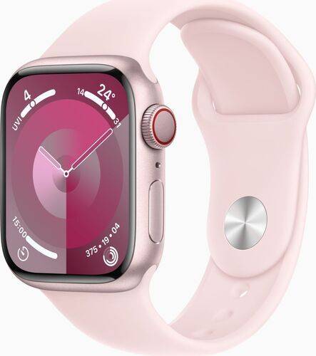 Apple Watch Series 9 aluminium 41 mm (2023) | GPS + Cellular | Rosé | Sportarmband Ljusrosa M/L