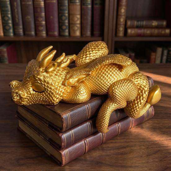 Indoor Home Library Decor Sleeping Dragon Bookshelf Decor, Book Nook Figurine, Gothic Storybook Style Lamp Fantasy Booksitter Ornament, Shelf