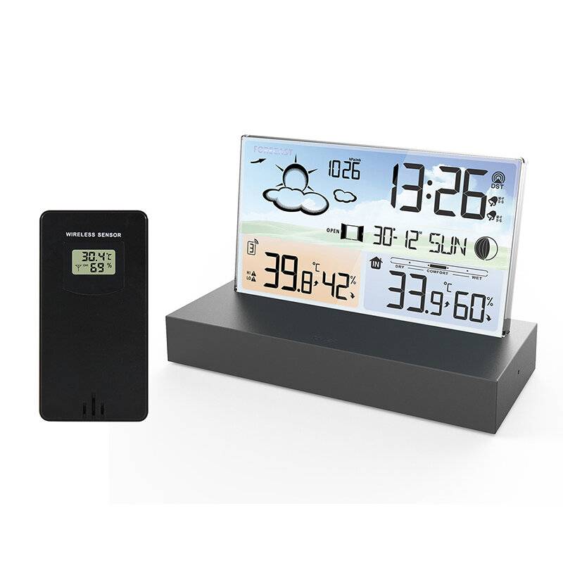 Klar glas väderstation färgskärm termometer hygrometer väderprognos kalender trådlös inomhus utomhus digital temperatur