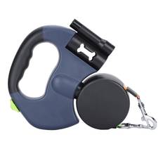 Dual Pet Walking Leash Retractable Dog Reflective Leash 360 degrees Rotate with LED Flashlight