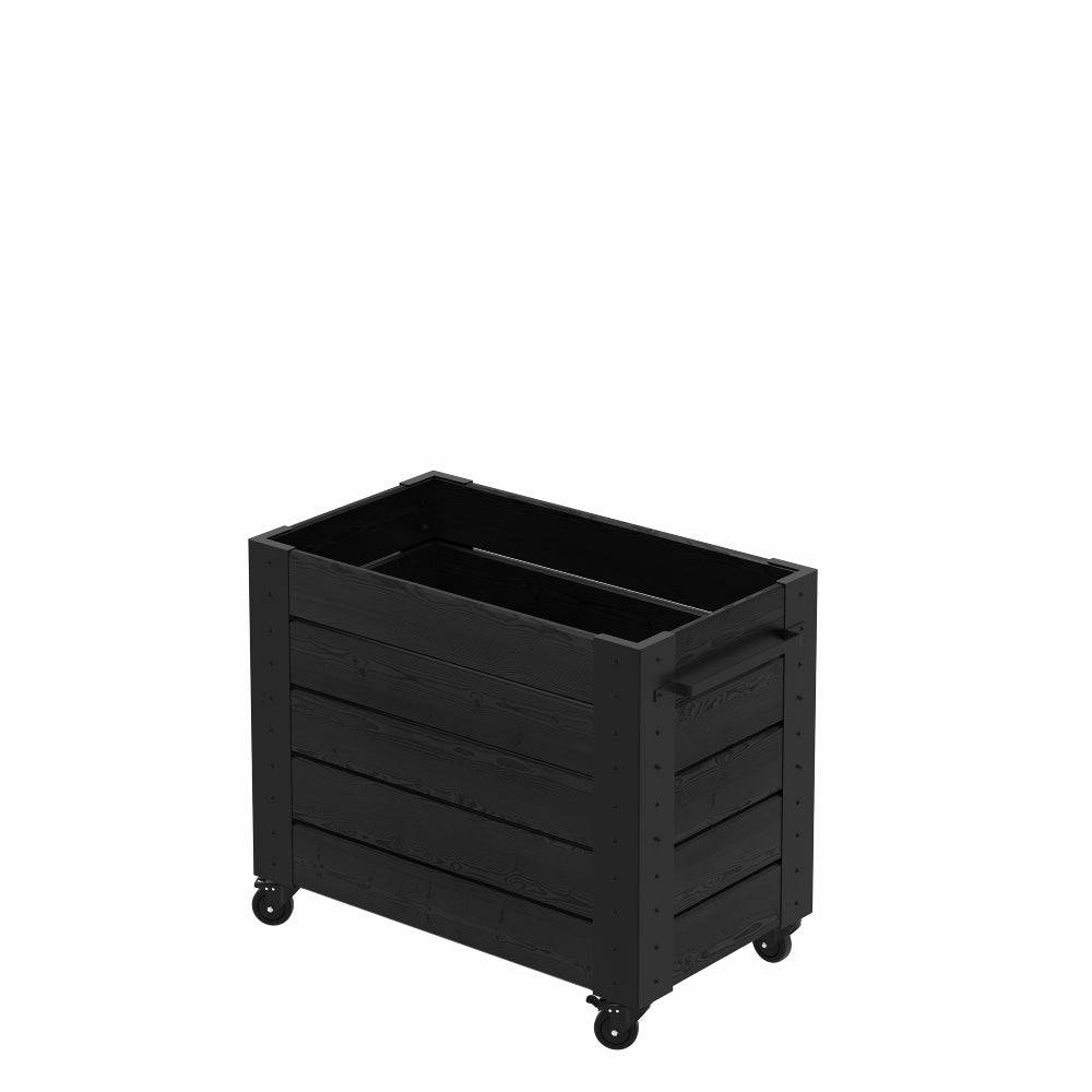 Cubic blomsterkasse med hjul - 87 × 50 × 73 cm - sort.