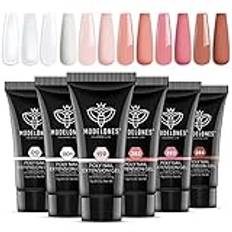 Modelones Polygel för Naglar, 6 Färger Poly Nail Gel Nagellack för Naglar, Halvpermanent Nagellack för Naglar, Nagelkonst, Nagelförtjockning, Lösningar Gel Nail Polish Komplett Kit