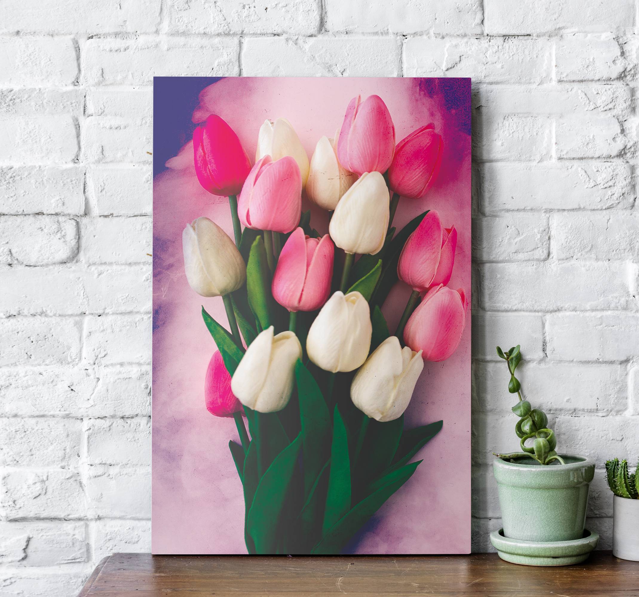 Färgglada tulpaner blommigcanvas tavla