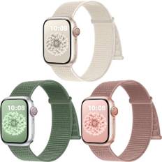 PIOWNN 3-pack nylonremmar kompatibla med Apple Watch, 41 mm, 40 mm, 38 mm,, för kvinnor, män, kardborrebandsfäste, sportslinga, band för iWatch, SE, serie 1–9