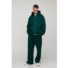 Överdimensionerad Boxig Sammanfogad Scuba-Träningsdräkt Med Dragkedja Och Huva, Green - XL