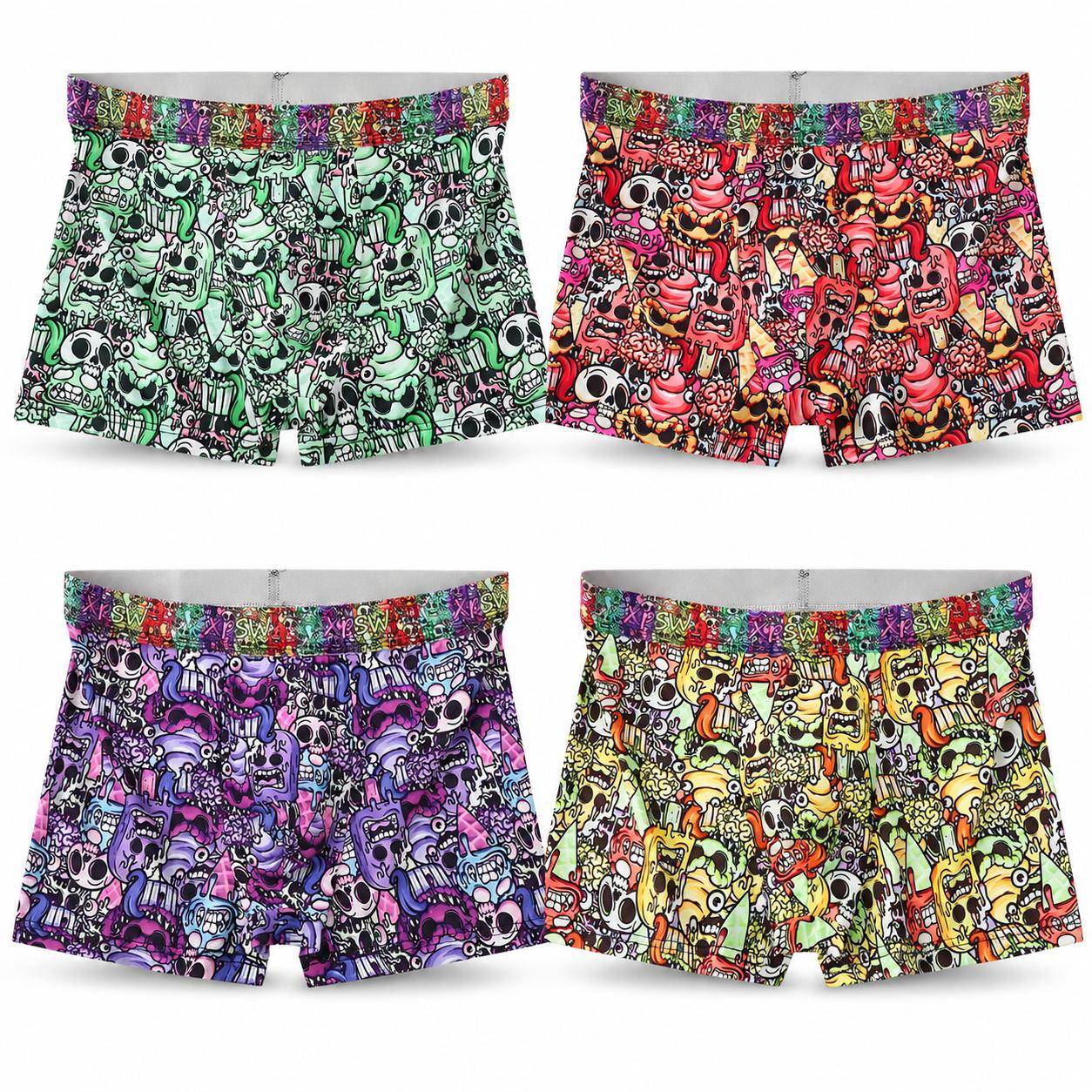 4-pack Herrboxer Briefs Rolig Monster Skalle Graffiti Tryck Mjuk Stretch Underkläder cm färgglad