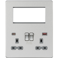 KnightsBridge Screwless Small Multimedia Combination Plate with FASTCHARGE - Brushed Chrome, Grey Insert