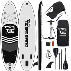 TIGERXBANG Black Tiger Collection uppblåsbar stående paddelbräda SUP-bräda med kajaksäte dubbelbladig paddel |320 x 82 x 15 cm | för vuxna/barn| ISUP paddleboarding komplett kit