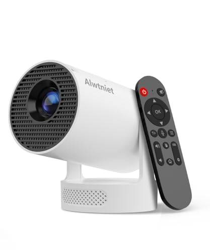 Alwtniet Miniprojektor, miniprojektor 4K stöd, Wi-Fi 6 och Bluetooth 5.4, 5 W högtalare, automatisk trapetskorrigering, 180° roterbar, bärbar projektor för hem och utomhus Android 14