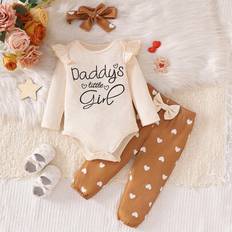 Baby Girl Rundhalsad Långärmad Brevtryck Casual Jumpsuit Och Rosett Dekor Byxor Set Daddy Girl Baby Clothes Baby Girl Outfit Mochababy Höstkläder - Aprikos (6-9M,9-12M,12-18M,1-3M,3-6M)