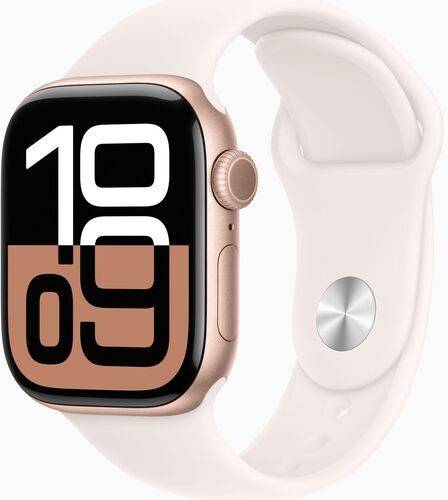 Apple Watch Series 10 Aluminium 42 mm (2024) | GPS + Cellular | Rosaguld | Sportsrem M/L | Lyserød