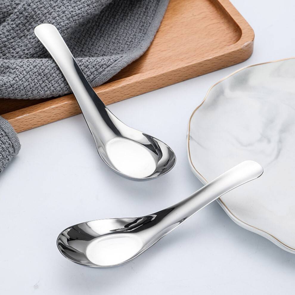 304 Rustfrit Stål Suppeskeer Middagsskeer Spejlpolerede Asiatiske Suppeskeer til Ramen Bouillon Dessert Morgenmadsprodukter Thai Misosuppe 2 Stk