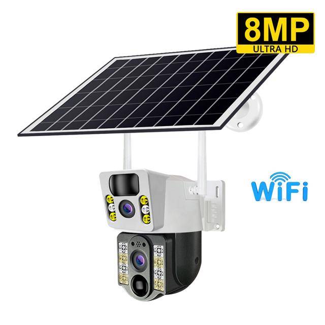 8MP 4K HD Solardriven IP-kamera Wifi 4G Sim Dubbla linser Utomhus PIR Människodetektion CCTV-kamera Lågeffekt V380pro Smarta säkerhets-IP-kameror WIFI Camera
