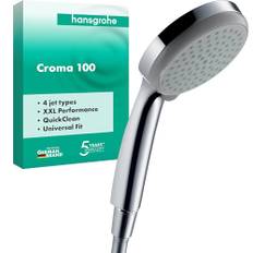 hansgrohe Croma 100 - Duschmunstycke, Handdusch med 4 stråltyper, runt Duschhuvud (⌀ 100 mm), med antikalk-funktion, krom, 28535000