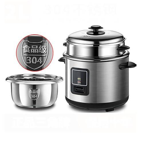 Riskokare, hushåll rostfritt stål rispokare, varmare, med nonstick inre kruka/ångare, för grytor, soppor, spannmål, havremjöl, en beröring av riskokare (2L)