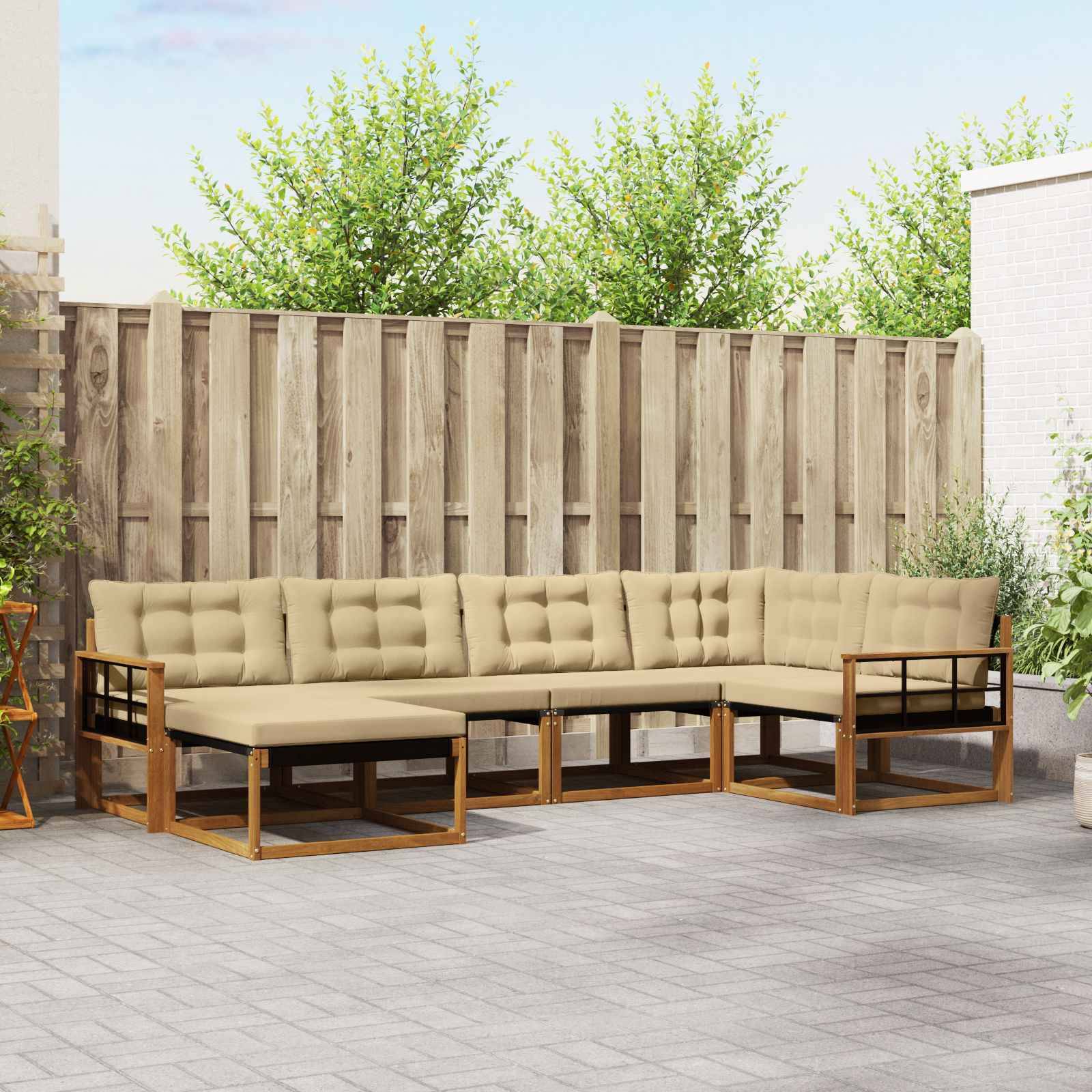 vidaXL Udendørs sofagruppe 6 stk. Naturlig og Beige Massivt Akacietræ