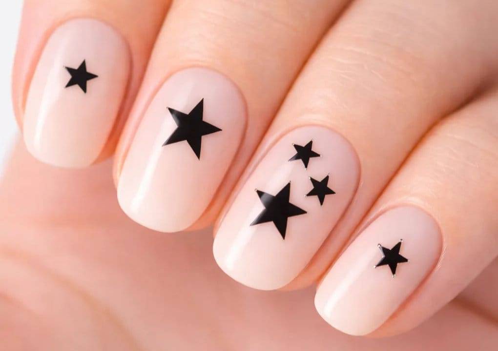 Beställ nail stickers med små svarta stjärnor