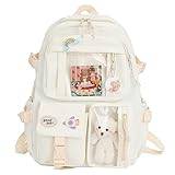 CaCaCook Kawaii ryggsäck, ryggsäck med stor kapacitet, söt ryggsäck med björntillbehör för skolan skolväska med flera fickor för tonårsflickor, D, M