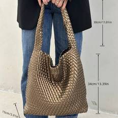 2 Pieces Casual Vegan Leather Tote Bag For Women ,Top-Handle Shoulder Bag ,Large Capacity Soft Handbag ,Woven Tote Bag ,Women Purse,New Years Outfit,B - Bronze