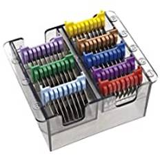 Moser HAIR_COMB Clipper-tillbehör, 8 delar rostfritt stål i olika längder för hårtrimmer, färgkodad, med låda, inte för Moser Max 45 och 50
