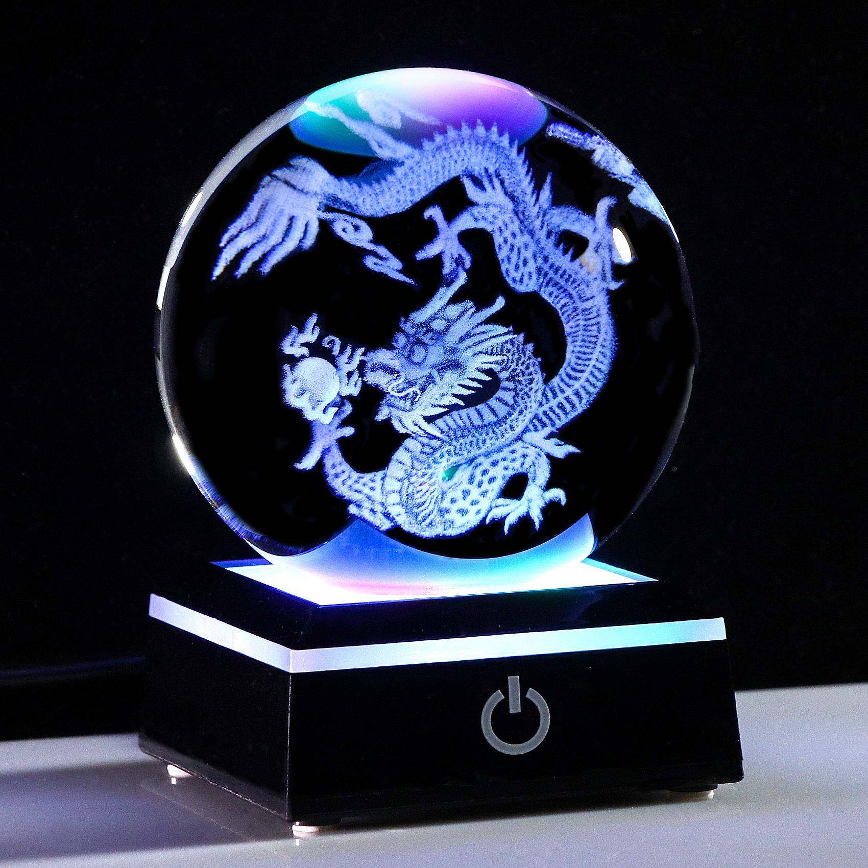 Födelsedag Män Populär Pappa Pojkar Pojkvän Present K9 Kristallkula 3D Kristallkula Drake Figur LED Ljusbas USB-laddning Feng Shui Varor Bra