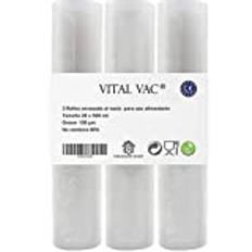 VITAL VAC 3 Vakuumförseglingsrullar 28 x 500 cm för Vakuummaskin | Plastpåsar Rulle Kompatibel Med Alla Vakuumtätare för Hemmet