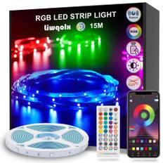 LED Strip 15m, Bluetooth LED Streifen Selbstklebend, RGB Led Band mit Fernbedienung und APP, Farbwechsel mit Musik, Dimmbar Led Lichterkette für Zuhause, Schlafzimmer, Küche, Decke, Party