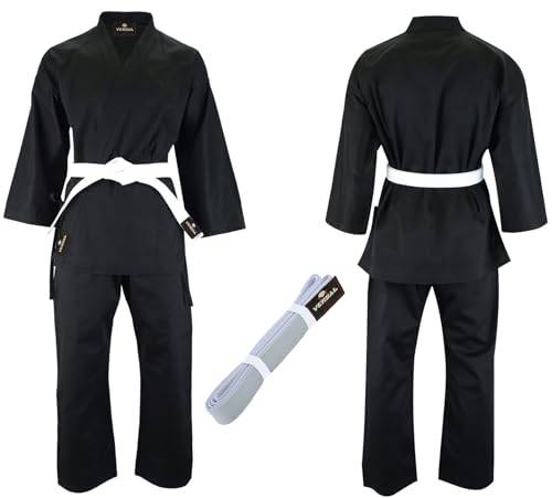 VERSAL Karate Gi för barn/vuxna karate-uniform | student vit karatedräkt | 8 oz lätt polybomull kampsport träning sparring Taekwondouniform med bälte, Svart, 130 cm