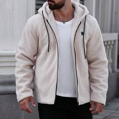 Fashionable & Versatile Fleece Lined Zip-Up Hooded Men Jackets, Autumn/Winter Men Sherpa Zip Up Hoodie Zip Up Hoodie Men Sherpa Jacket Men Men Fleece - Khaki - L,M,S,XL,XXL