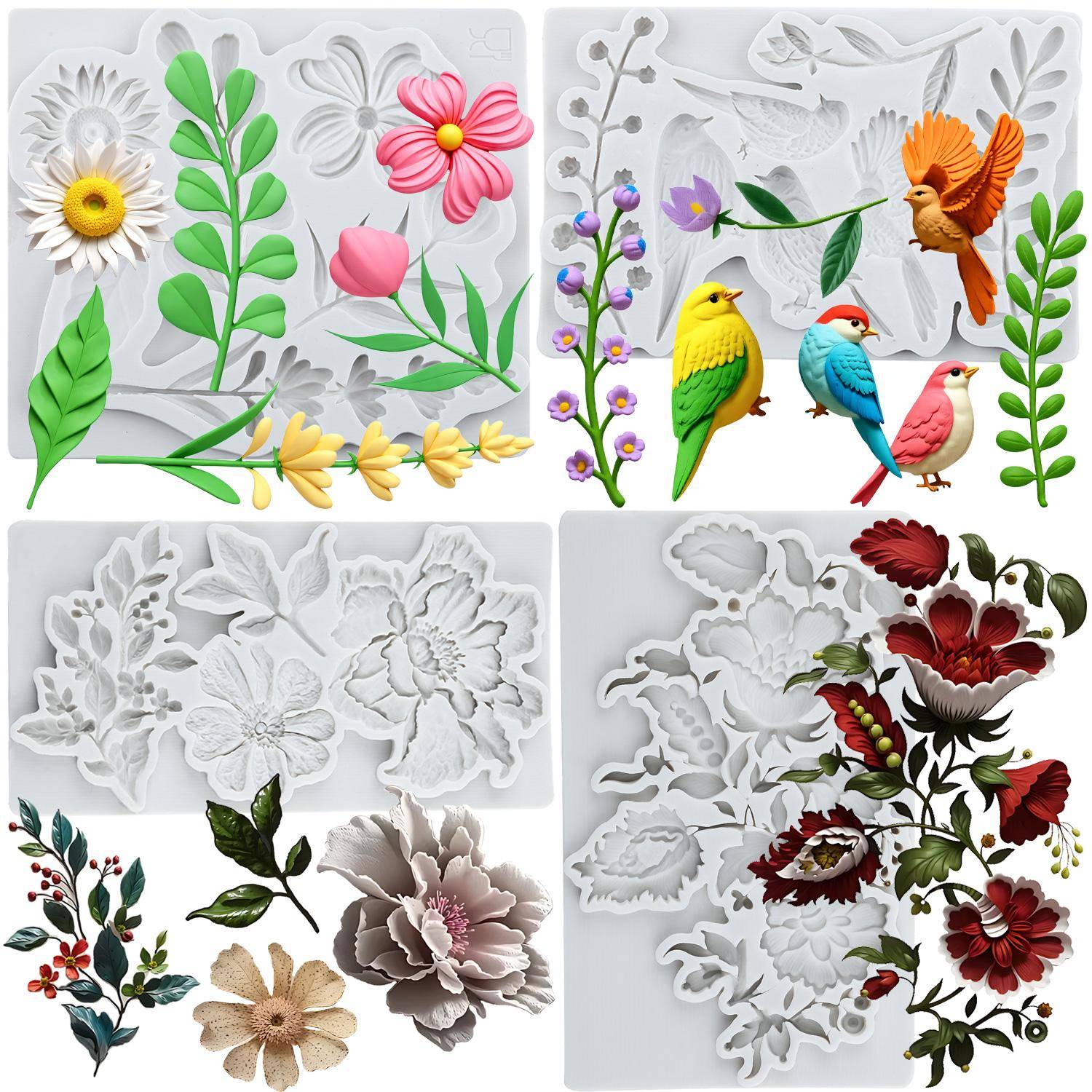 Ros Pion Silikonform Skata Blomma Blad Fondantformar Tårtdekorationsverktyg Tematårta Dessert Dekorerad Chokladgodisform grå färg