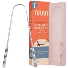 MasterMedi, Zungenschaber mit Reiseetui, 1-teilig, gegen Mundgeruch, für Erwachsene und Kinder, aus Edelstahl, einfach zu bedienen, zur Hygiene und Selbstpflege