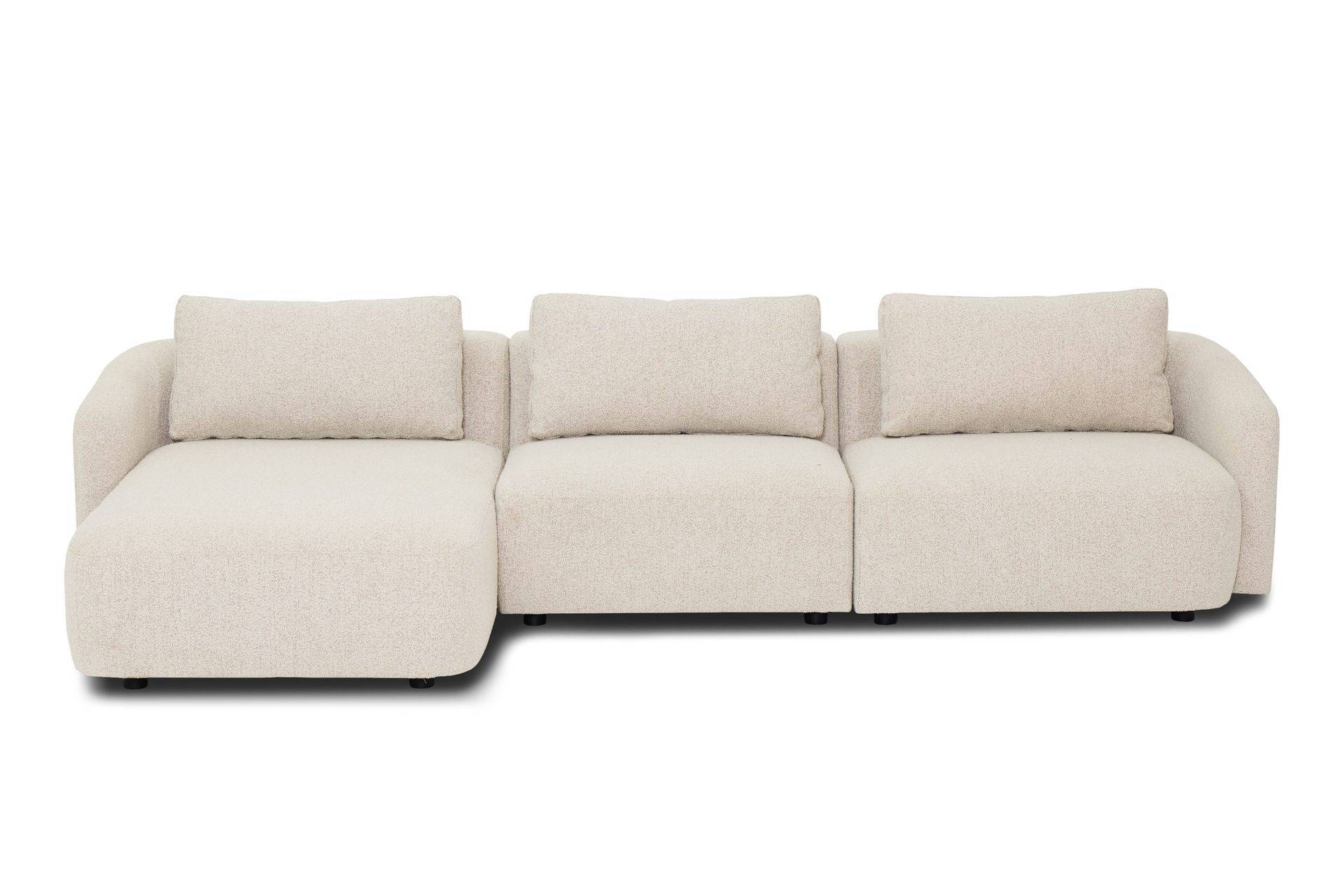 Andrarum Milano 5-sits Rundad Vänstervänd L-soffa med Låg Rygg i Beige Boucle